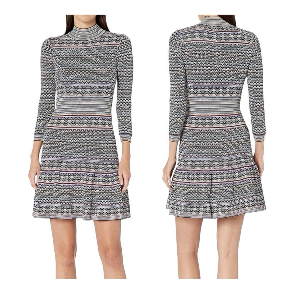 Shoshanna Anthropologie Etta Dress XL Multicolor Fair Isle Stripe Sweater Knit